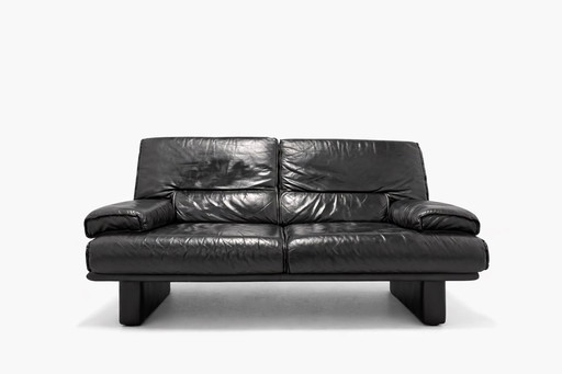 Divano vintage a 2 posti Young International – in pelle nera – anni '80/'90