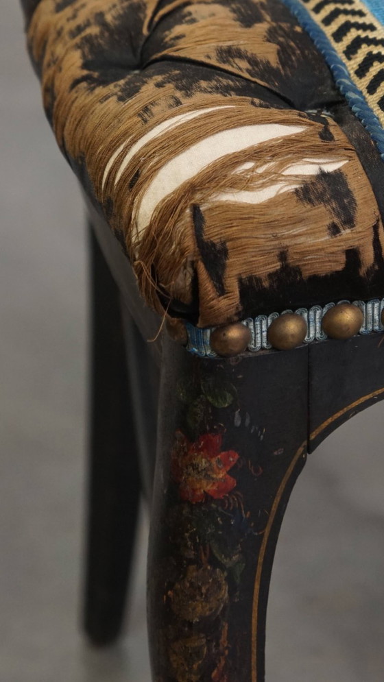 Image 1 of 4 x Antiek Frans Napoleon 3 stoeltje ingelegd met parelmoer