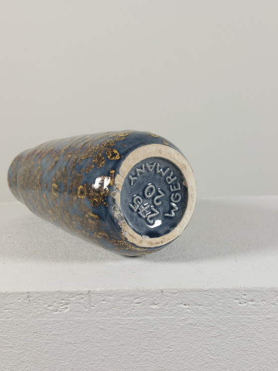 Image 1 of Gray golden vintage mid century studio ceramic handle vase West Germany