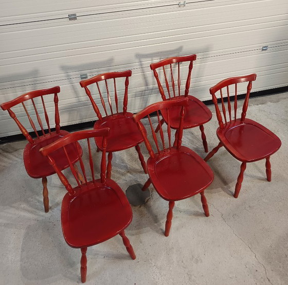 Image 1 of Set of 6 Vintage red chairs