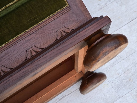 Image 1 of 1950s, Danish 2-seater sofa, original green furniture velour, oak wood.