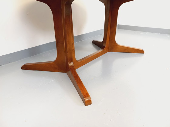 Image 1 of 60s-70s vintage Baumann elm wood oval dining table with extensions