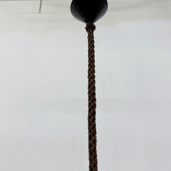Image 1 of Vintage rattan and webbing hanging lamp 1970s retro
