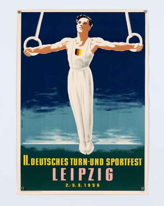 Image 1 of II Deutsches Turn und Sportfest Leipzig 1956 – Original Vintage Sports Poster by Bredow – Mid-Century Modern – 59.5x42 cm