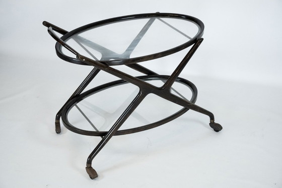 Image 1 of Ebonized Wood and Glass Bar Cart by Cesare Lacca, Italy 1950s