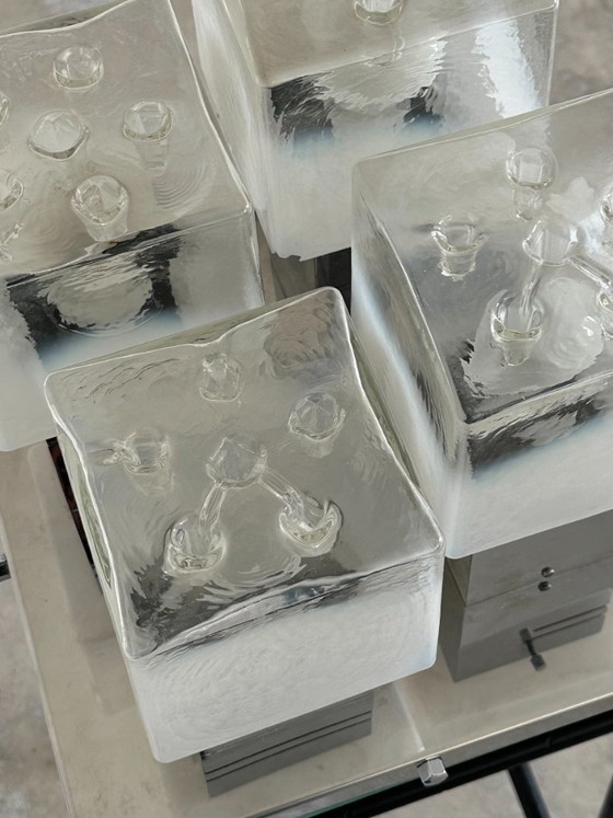 Image 1 of Mid-Century Brutalist Flush Mount by Gaetano Sciolari – Ice Glass – 1970s