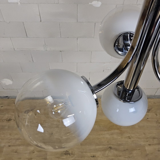 Image 1 of Vintage Space Age Chroom en Murano Glas Italiaanse design Hanglamp (bol glazen) glass pendant lamp