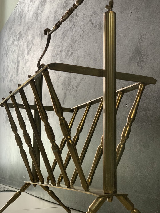 Image 1 of vintage brass magazine rack