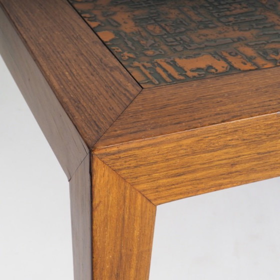 Image 1 of Mid-Century Modern salontafel van teakhout en koper van Severin Hansen