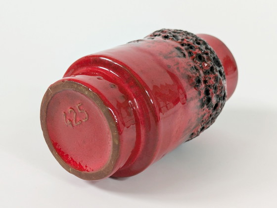 Image 1 of Westdeutsche Fettlava-Vase von Kreutz aus der Jahrhundertmitte, rot-schwarze Glasur, 15 cm, 1960er Jahre