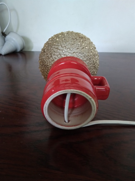 Image 1 of Space Age table lamp, red ceramic and bubble glass