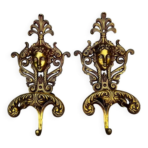 2 massief messing kariatide kapstokken Art Nouveau Jugendstil