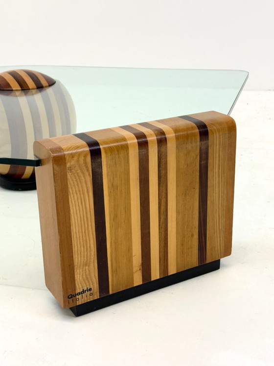 Tavolino da caffè italiano scultoreo con base geometrica in legno – Tavolini da caffè, Glass, Wood (photo 10 of 10)