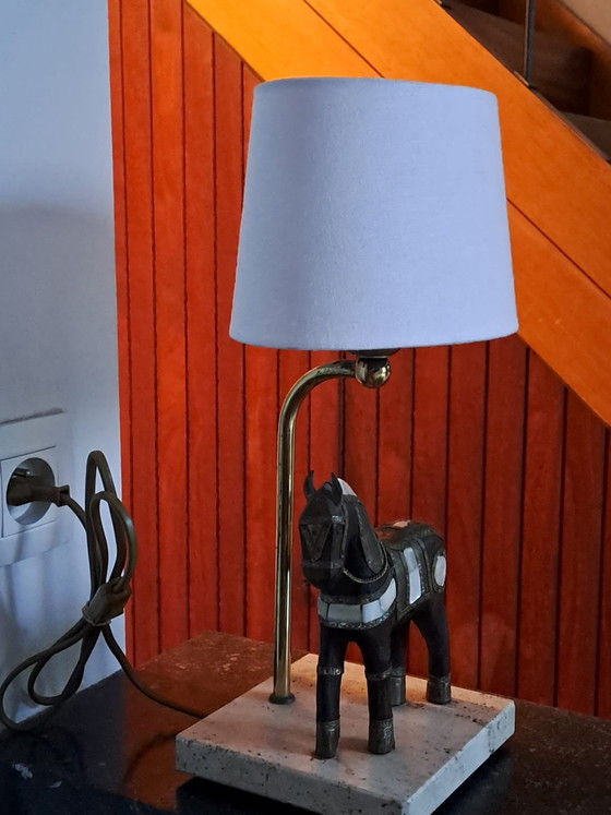 Unieke Vintage Indiase Marwari Paard Tafellamp – Handgesneden – Tafellampen, Other (photo 6 of 11)