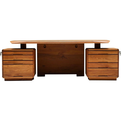 Bureau vintage B40 en bois d'orme massif par Pierre Chapo, 1960s