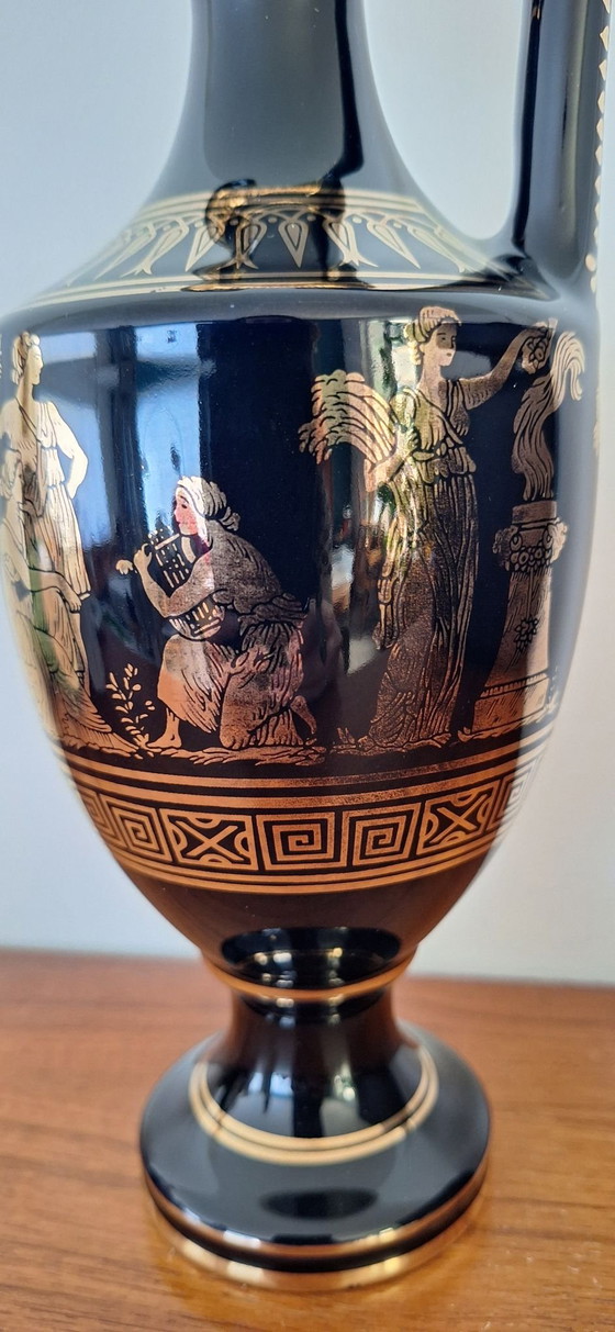 Greek Vase / Hydria, Lambrou Bros S.A., 24k Gold, Ceramic, Black (photo 4 of 12)