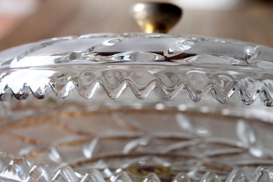 Image 1 of Walther loden kristallen schaal met deksel: Bonbonnière uit het midden van de 20e eeuw / Walther Glass / Duitsland / jaren 1960.