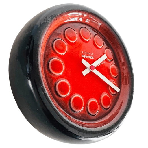 Vintage Kienzle Boutique keramische wandklok keramiek klok Fat lava Space age 1970's