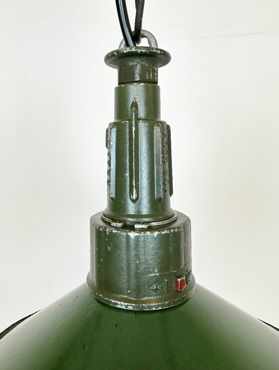 Image 1 of Industrial Green Enamel Military Pendant Lamp with Cast Aluminium Top, 1960s