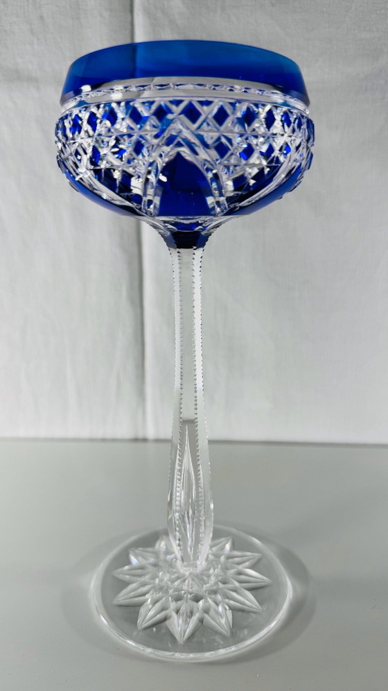 Antico Bicchiere Römer Art Nouveau Sovrapposto Josephinenhütte, Bicchieri e caraffe, Cristallo, Vetro, Blu (foto 2 di 5)