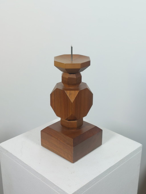 Vintage mid-century geometric wooden candlesticks