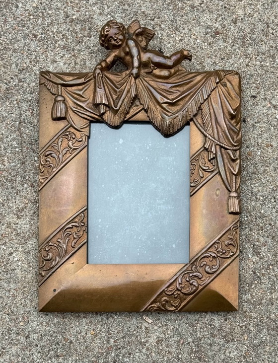 Art Nouveau Bronzen Cherubijn Fotolijst, Fotolijsten, Gold (foto 15 van 15)