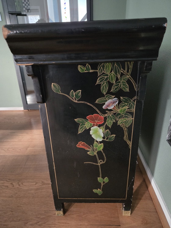 Antique Chinese Cabinet with Paintings and Soapstone – Sideboard, Wood (photo 5 of 15)