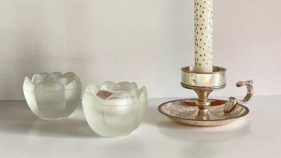 Image 1 of PHOTOPHORES Verre BOUGEOIR Argenté VINTAGE