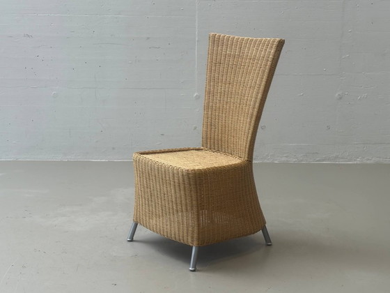 4 rattan wicker chairs with high backrests and metal legs, 1990s – Dining chairs (photo 4 of 8)