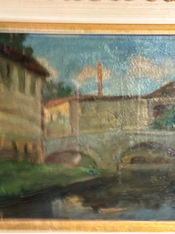 Dipinto a olio su cartone: Ponte sul fiume Brecci, Dipinti e disegni (foto 5 di 9)