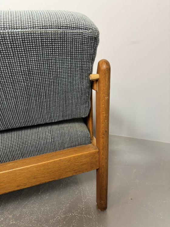 Image 1 of Mid-Century 3-Seat Oak Sleeper Sofa with Soft Blue Upholstery Attributed to Pastoe, The Netherlands 1970s.