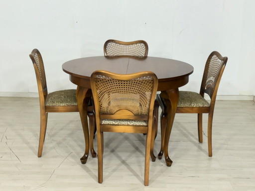 Table de salle à manger Chippendale, table de cuisine ronde extensible en bois, vintage