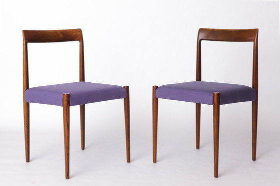 Image 1 of Set di 6 sedie da pranzo vintage in palissandro di Lübke, Germania, anni '70 - Ristrutturate con rivestimento lilla