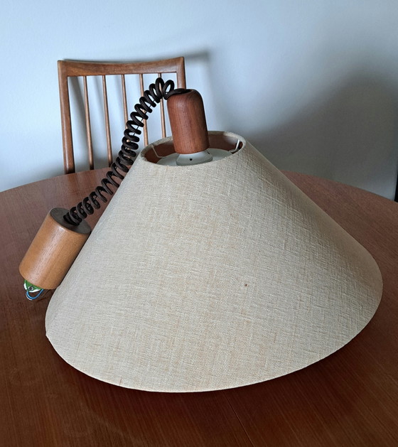 Domus hanglamp Denemarken, jaren 70 Scandinavisch design Teak – Hanglampen, Wood, Textile (photo 4 of 7)
