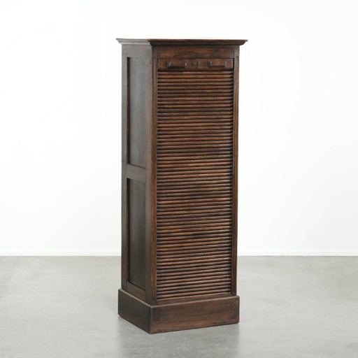 Magnífico archivador/notario antiguo inglés de roble con puerta enrollable de principios del siglo XX. – boekenkasten, Wood