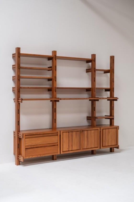 Image 1 of Meuble mural modulaire Galerie l'Orme en orme massif, France 1970