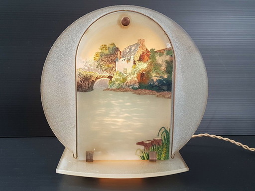 Vintage tafellamp in de vorm van een toverlantaarn uit de jaren 40, 50 of 1940.