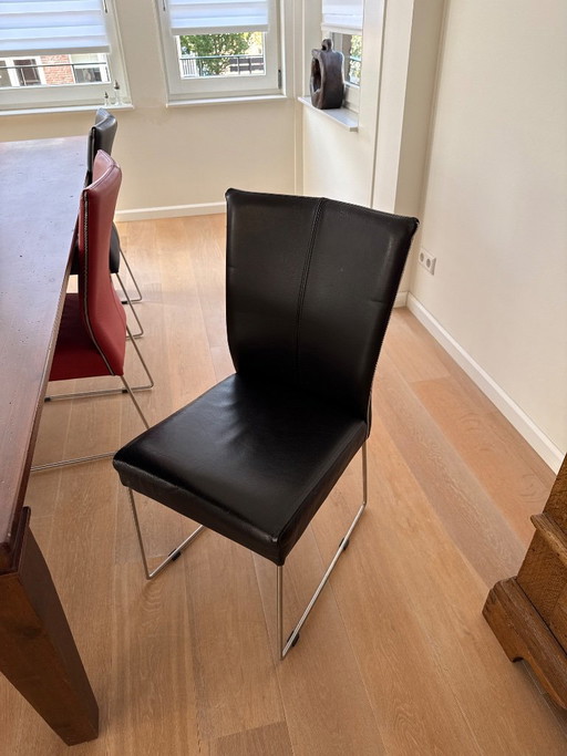 6 veces Hülsta D2 (o D2-19), – eetkamerstoelen, Leather, Metal