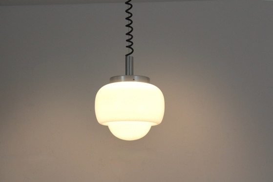 Peill & Putzler Aluminum and Opal Glass Bubble Pendant, Germany, 1960s, Pendant lamps, Aluminium, Black (photo 5 of 10)