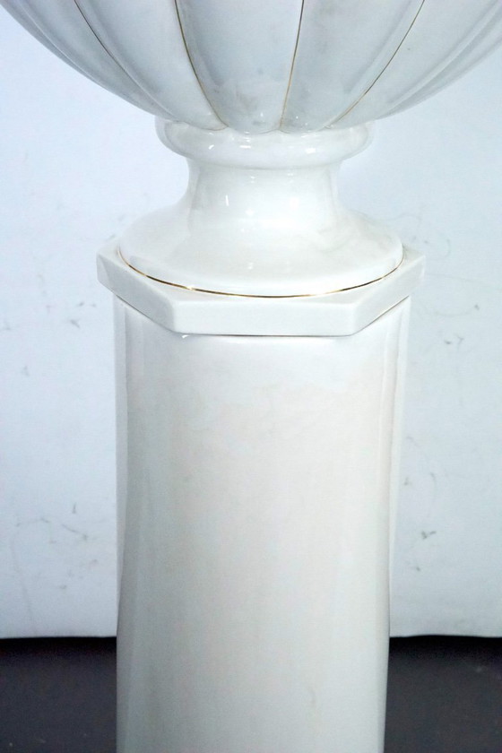 Image 1 of Tommaso Barbi Oversized White Ceramic Vase with Gold Details and Column, Italy 1970s