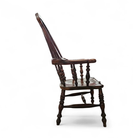 Antique 19th Century Wide Arm Arch Back Ash & Elm Rustic Farmhouse Yorkshire Windsor Chair (photo 4 of 8)