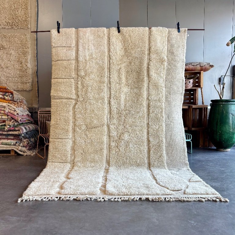 Grand Tapis Berbère Marocain - Laine Ivoire Crème - Fait Main - 3x2,5m Environ