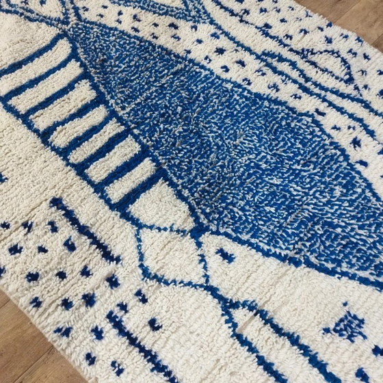 Image 1 of Azilal-Wollteppich Blau – Naturwolle, handgewebt (250×145 cm)