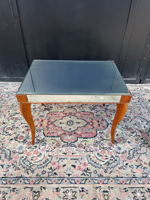 Small wooden coffee table and mirror from the 1950s