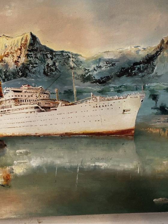 Oil on canvas by Calais painter Alain Chaussois (1950-2018), Arcadia ocean liner – Paintings & Drawings (photo 10 of 15)