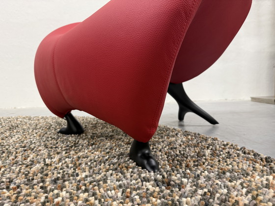 Image 1 of Leolux Papageno Armchair Red Leather With Black Base