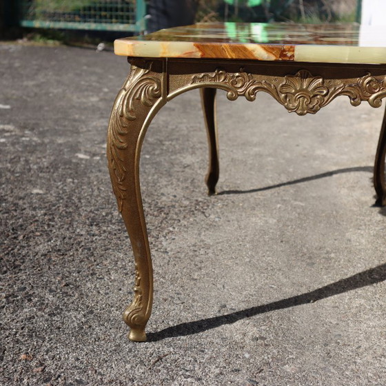 Image 1 of  French Vintage Onyx Marble and Brass Coffee Table -Marble Cocktail Table-Lounge Table-Baroque Style-60s