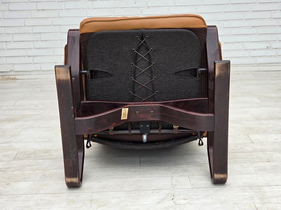1970s, Norwegian design, adjustable armchair, leather, bentwood. (photo 4 of 25)