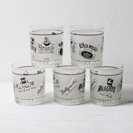 Set van 5 vintage whiskyglazen met een gebeitste afwerking / Cerve / Italië / jaren 1990 – glazen karaffen, Glass