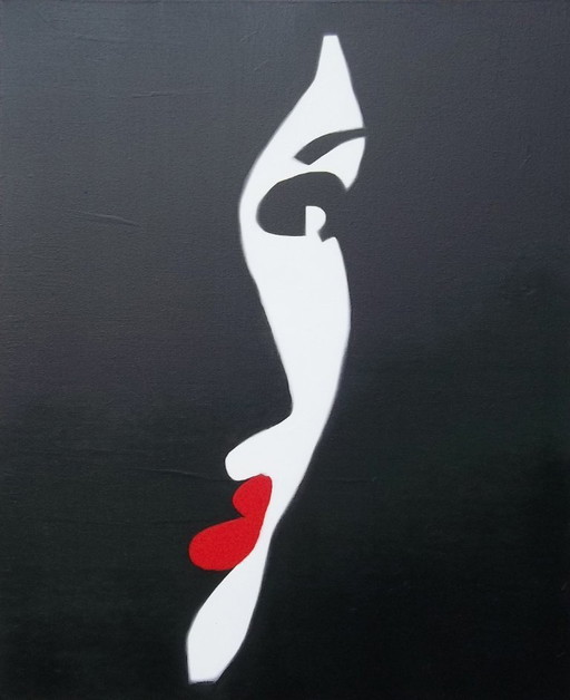 2LUSS'ART, peintre français vous propose : "Profil en carmin", un beau tableau simple et moderne. Peinture acrylique, format 12F
